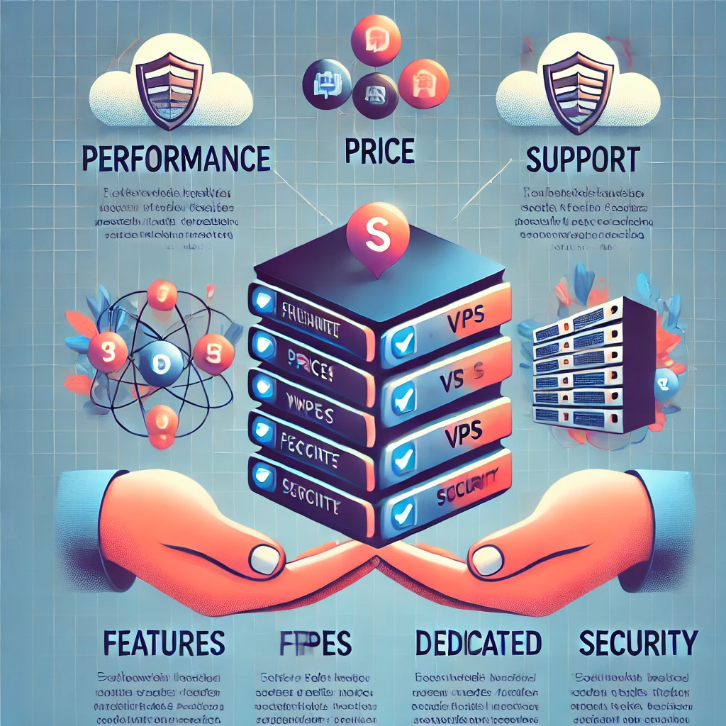 DALL·E 2024-12-05 21.30.27 - A visually appealing illustration to help decide which web hosting service to choose. The image includes elements like a checklist with criteria_ 'Per