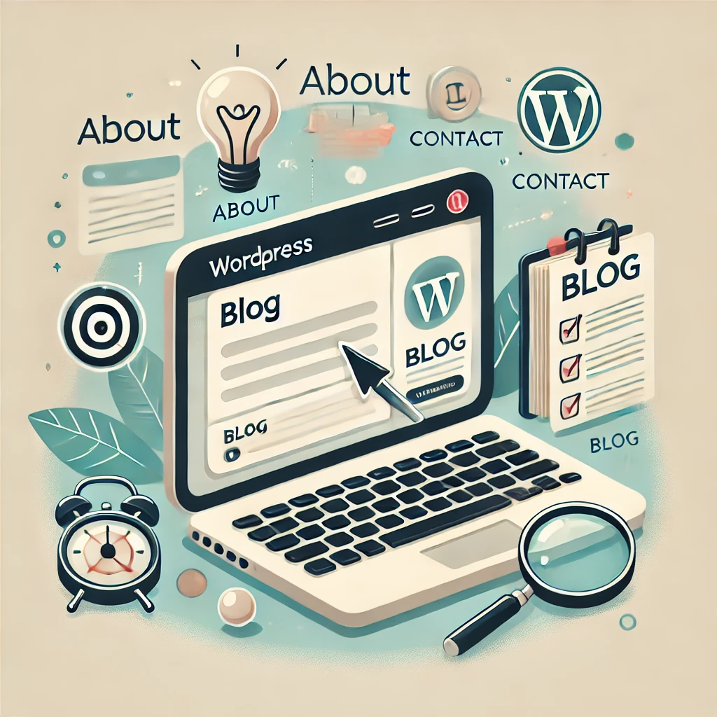 DALL·E 2024-12-05 21.47.17 - A visually engaging illustration showing the first steps of opening and exploring a blog page. The image includes a laptop screen displaying a WordPre
