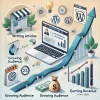 DALL·E 2024-12-05 22.22.20 - An inspiring and professional illustration showing the journey of earning money by consistently writing articles on a WordPress blog. The image featur