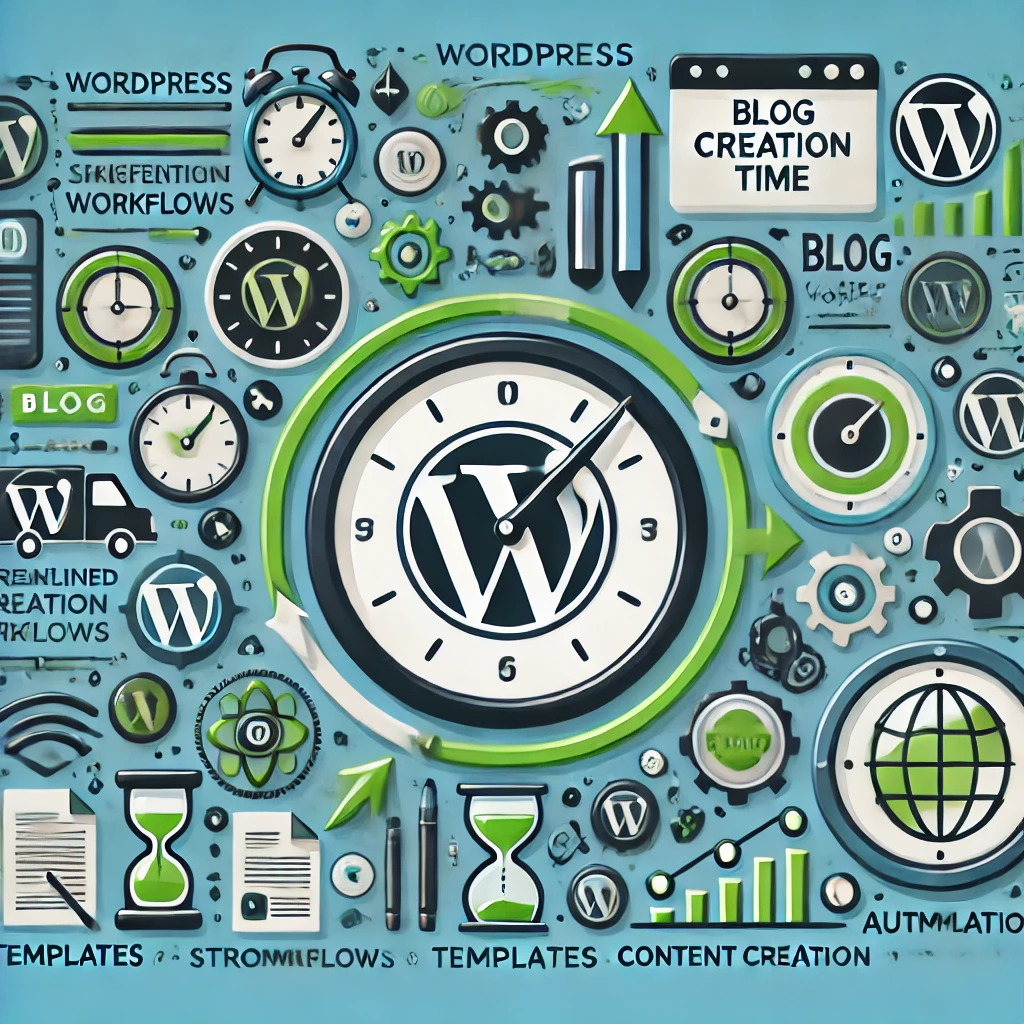 DALL·E-2024-12-09-18.45.50-A-dynamic-infographic-illustrating-how-WordPress-significantly-reduces-blog-creation-time.-Features-include-icons-of-clocks-streamlined-workflows-te