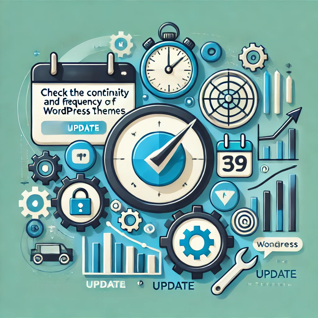 DALL·E-2024-12-10-16.31.18-An-infographic-highlighting-the-importance-of-checking-the-continuity-and-frequency-of-updates-for-WordPress-themes.-Features-include-icons-such-as-a-