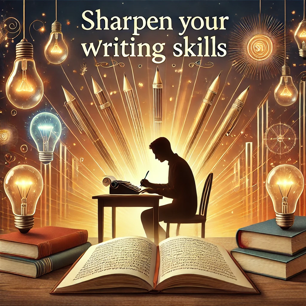 DALL·E-2024-12-15-16.12.20-An-inspiring-image-representing-the-concept-of-honing-writing-skills.-The-design-should-include-a-person-writing-in-a-notebook-at-a-desk-surrounded-b