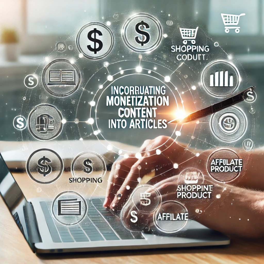 DALL·E-2024-12-15-16.16.44-A-visually-engaging-image-depicting-the-integration-of-monetization-content-into-articles.-The-design-shows-a-person-writing-an-article-on-a-laptop-w