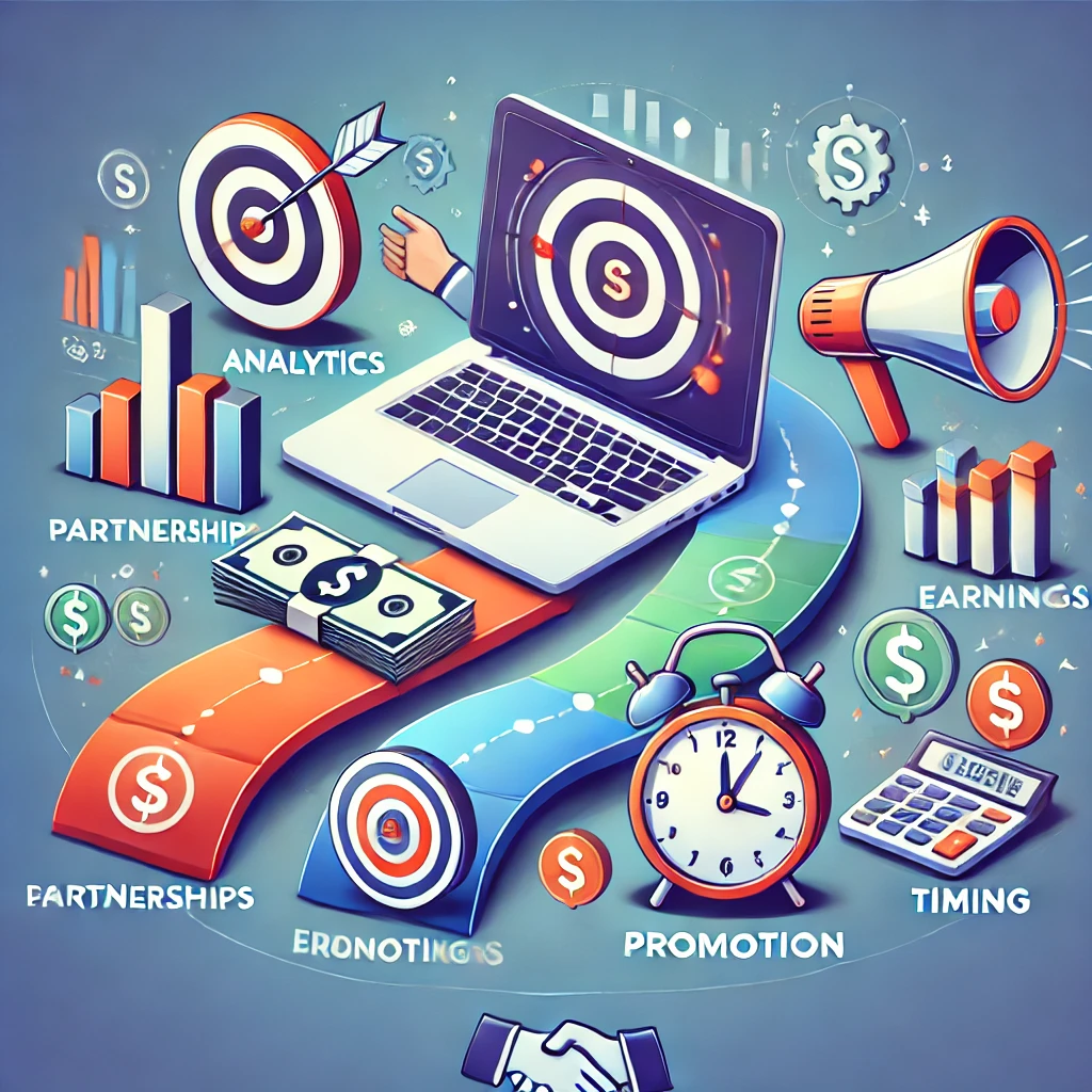 DALL·E-2024-12-24-17.54.36-A-visually-engaging-illustration-featuring-six-key-elements-of-affiliate-marketing-success.-The-image-includes-a-roadmap-or-steps-showing-a-laptop-wit