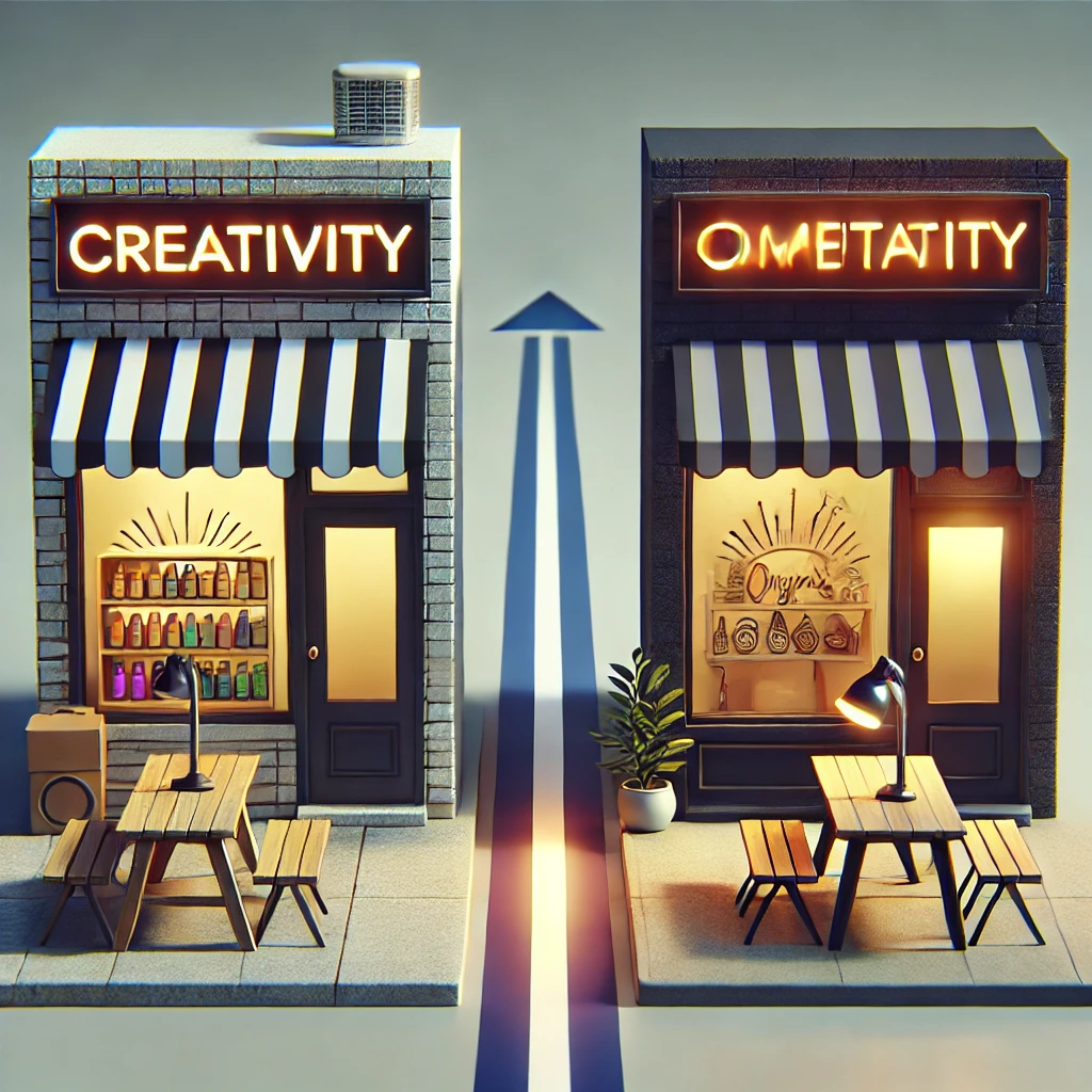 DALL·E-2024-12-29-19.13.22-A-symbolic-illustration-of-a-business-trying-to-mimic-competitors-showing-two-nearly-identical-storefronts-or-workstations-side-by-side.-One-represen