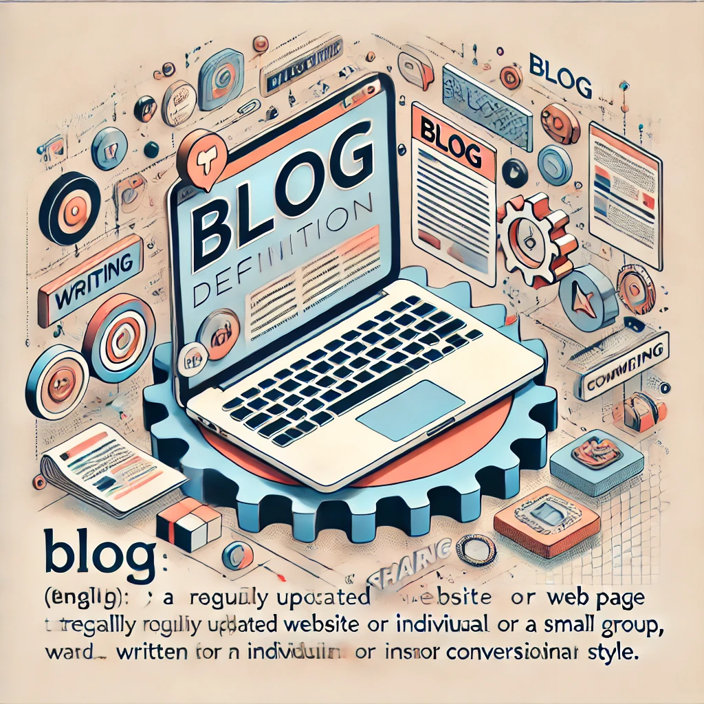 DALL·E-2025-01-07-16.45.09-An-artistic-representation-of-the-concept-of-blog-definition-in-English-displayed-as-a-visually-appealing-infographic.-The-image-shows-a-laptop-on-