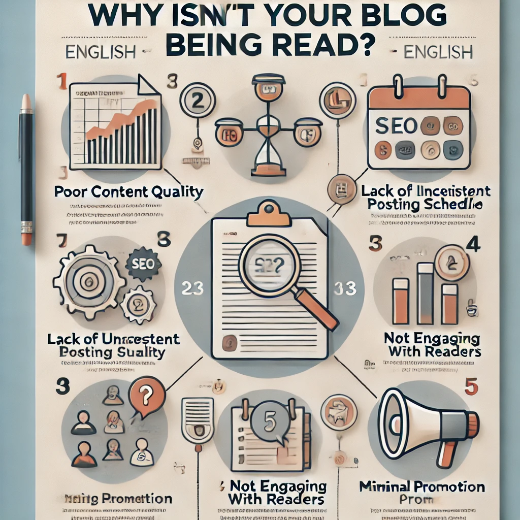 DALL·E-2025-01-07-16.50.00-An-infographic-style-image-in-English-titled-Why-Isnt-Your-Blog-Being-Read_-The-design-features-a-modern-and-clean-layout-with-icons-representing-c
