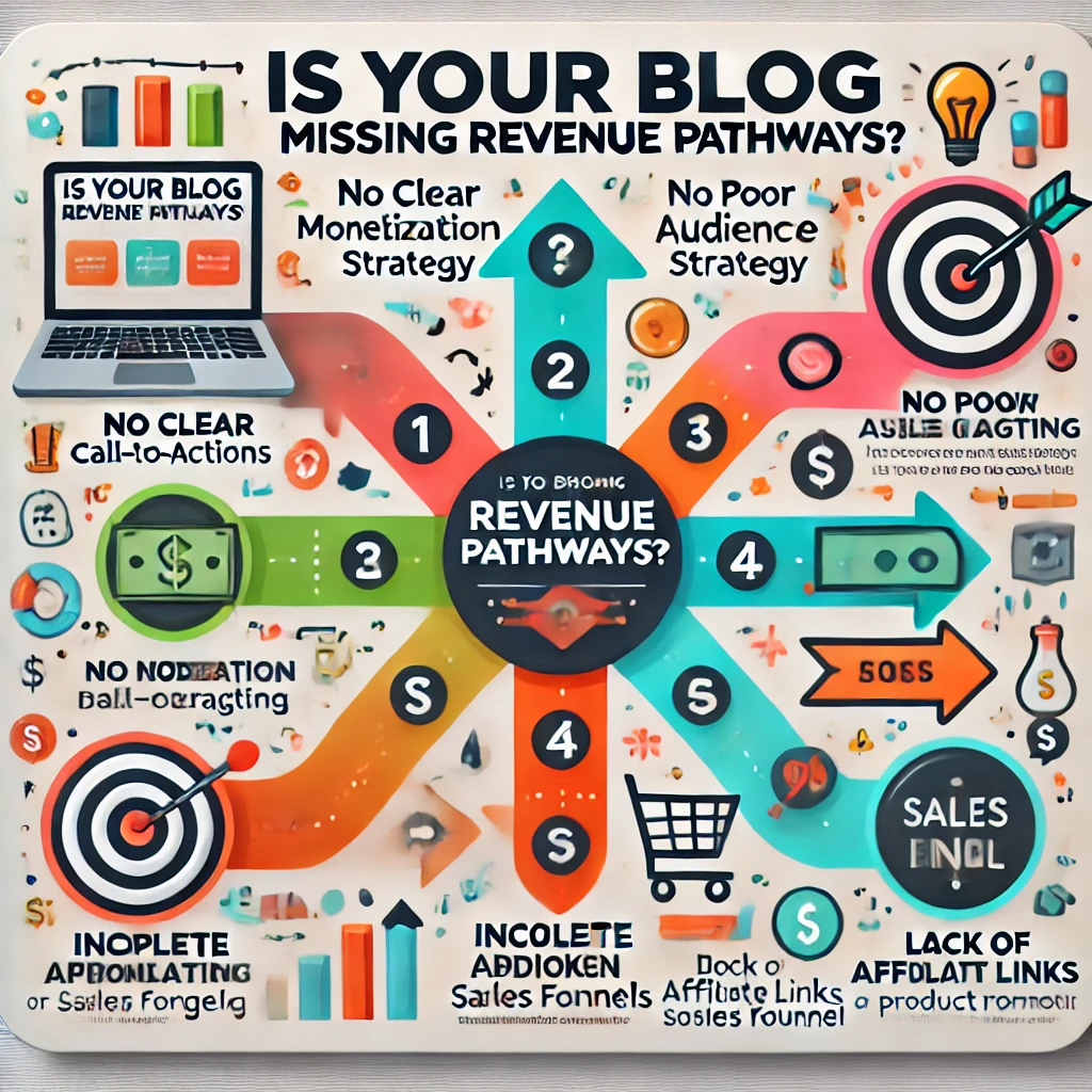DALL·E-2025-01-07-16.53.25-An-infographic-style-image-in-English-titled-Is-Your-Blog-Missing-Revenue-Pathways_-The-design-includes-sections-highlighting-key-points-such-as_-1