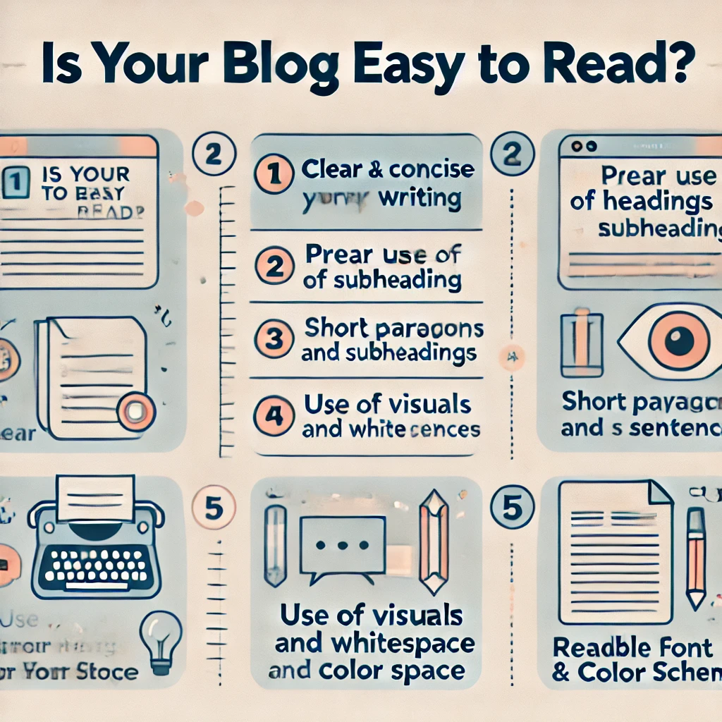 DALL·E-2025-01-07-17.03.27-An-infographic-style-image-in-English-titled-Is-Your-Blog-Easy-to-Read_-The-design-includes-sections-highlighting-key-factors-for-readability_-1-Cl