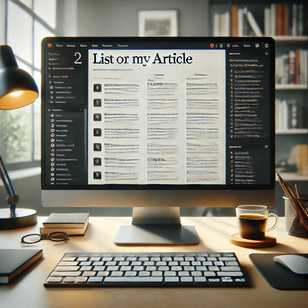 DALL·E-2025-01-12-18.18.08-A-realistic-image-of-a-computer-screen-displaying-a-list-of-multiple-articles.-The-screen-shows-a-text-editor-with-article-titles-and-brief-excerpts-a