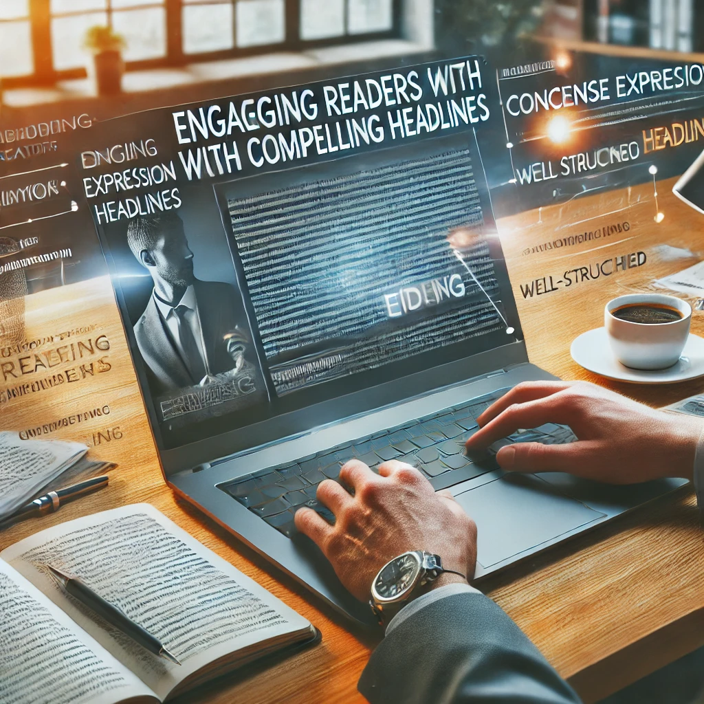 DALL·E-2025-01-22-18.23.43-A-realistic-image-illustrating-the-concept-of-engaging-readers-with-concise-expression-and-compelling-headlines.-The-scene-shows-a-writer-or-content