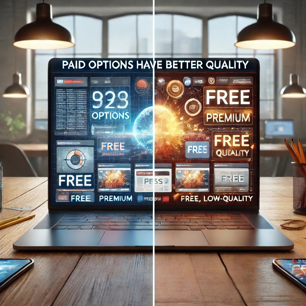 DALL·E-2025-01-28-16.13.04-A-realistic-image-showcasing-the-idea-that-Paid-Options-Have-Better-Quality-featuring-a-side-by-side-comparison-of-two-laptops.-One-laptop-displays