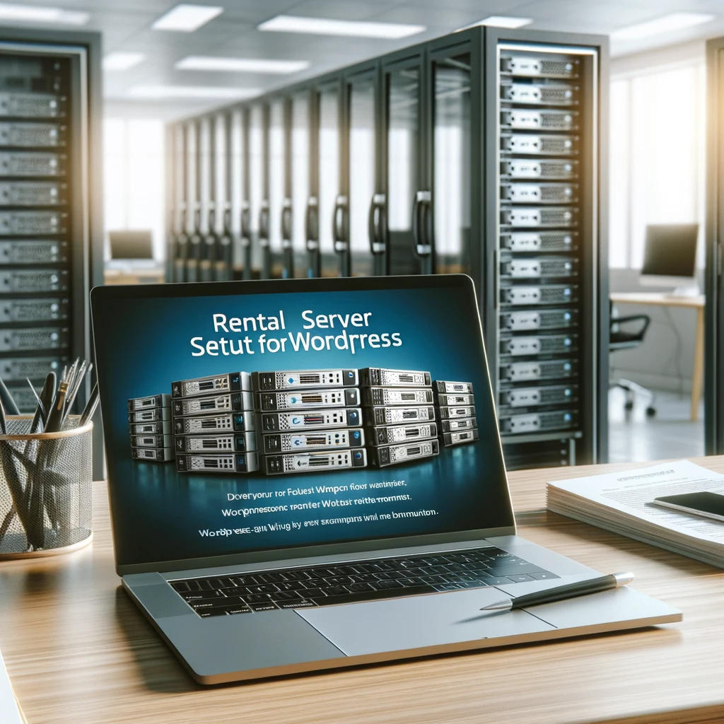 DALL·E-2025-02-02-17.10.17-A-high-resolution-photograph-of-a-professional-office-workspace-with-a-laptop-displaying-the-text-Rental-Server-Setup-Guide-for-WordPress-Site-Manage