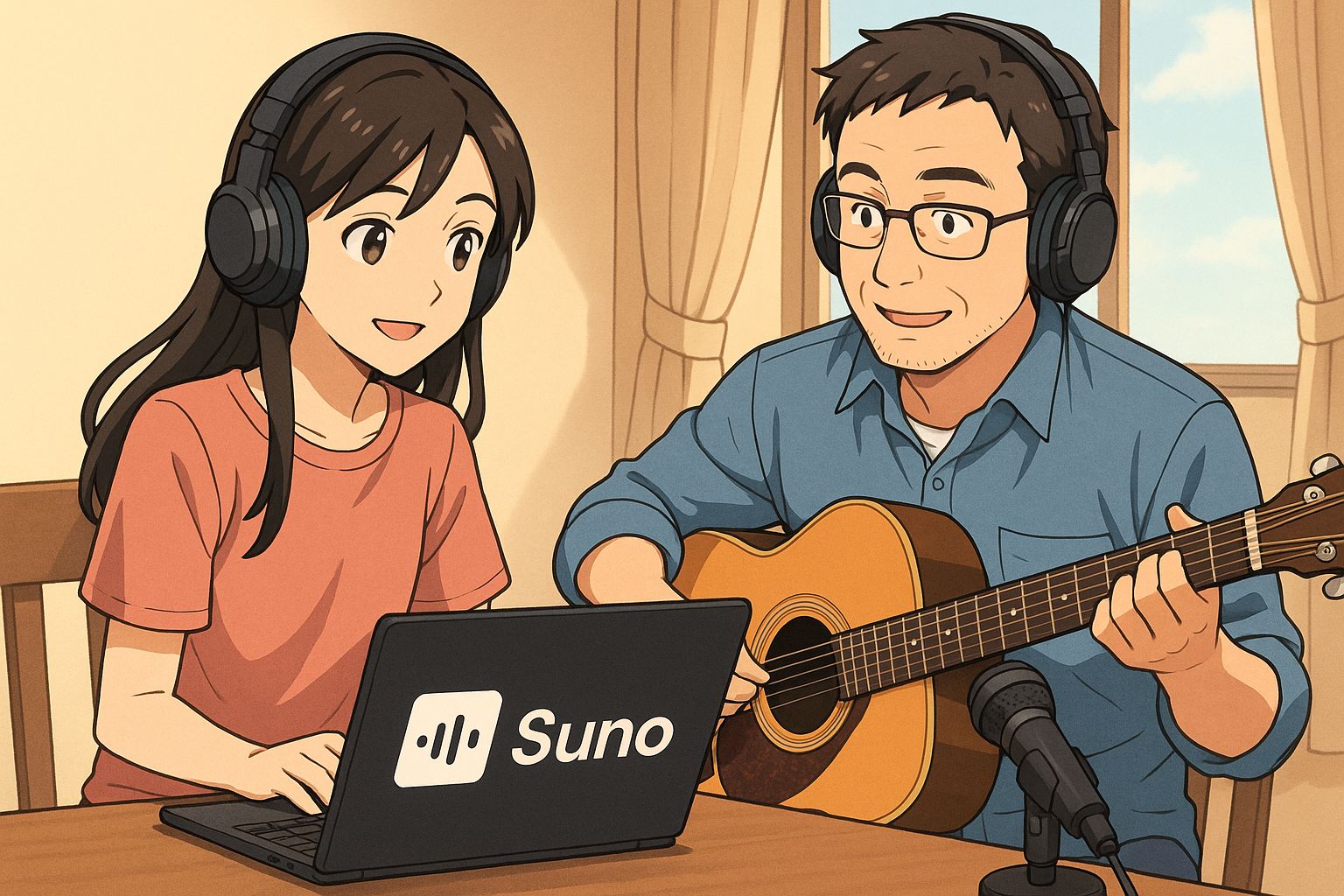 Session with people in their 40s using Suno for AI music generation